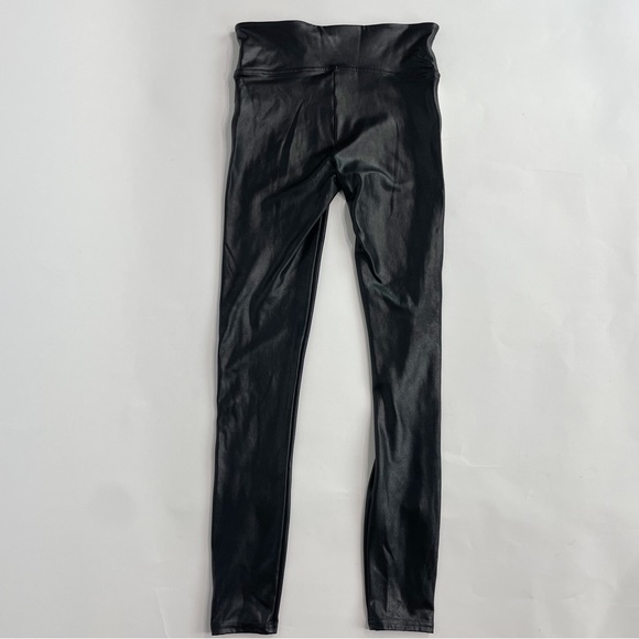 SPANX Faux Leather Side Stripe Leggings Size Small BLACK with WHITE Stripe - Picture 2 of 12